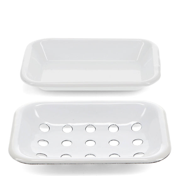 Two-Part Enamel Soap Dish - White