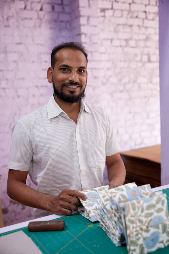 Medium Hand Block Printed Gift Bags - Blues