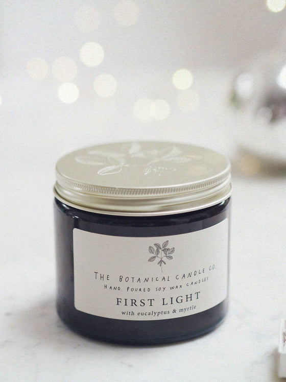 First Light ® Scented Soy Candles in Amber Jars - The Botanical Candle Co.