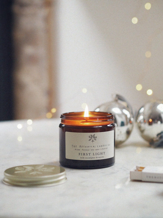 First Light ® Scented Soy Candles in Amber Jars - The Botanical Candle Co.