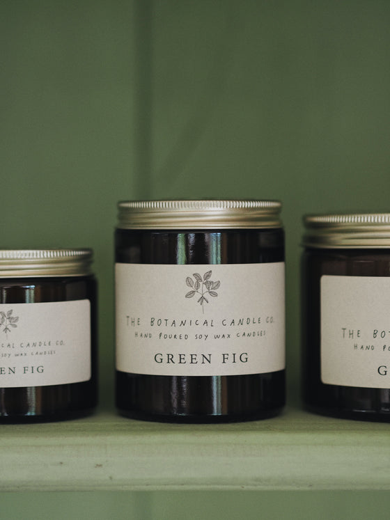 Green Fig Scented Soy Candles in Amber Jars - The Botanical Candle Co.