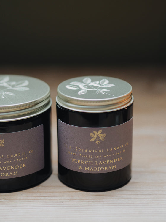 French Lavender & Marjoram Soy Candles in Amber Jars