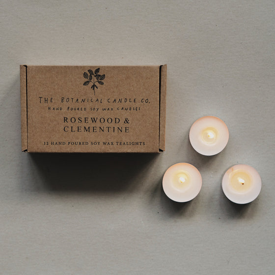 12 Rosewood & Clementine Scented Soy Wax Tealights