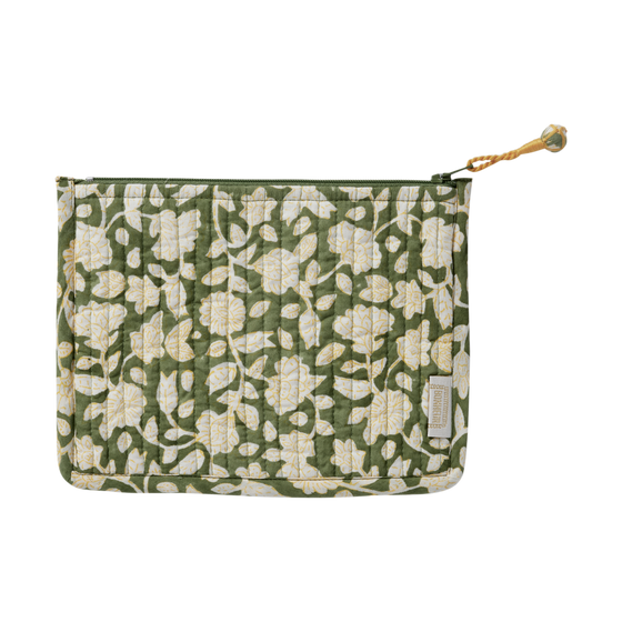 Quilted Indian Flowers Printed Small Pouch Jaya Vert