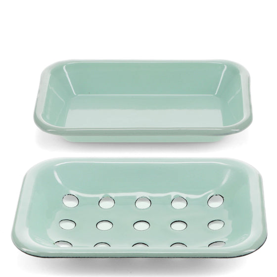 Two-Part Enamel Soap Dish - Blue/Green