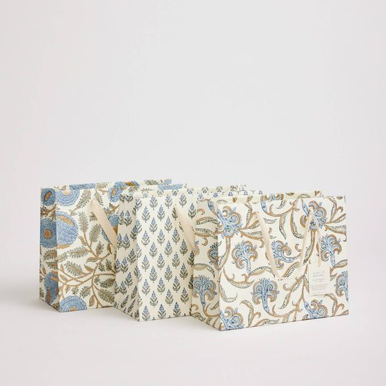 Medium Hand Block Printed Gift Bags - Blues