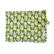  Quilted Indian Flower Printed Small Pouch Isha Green