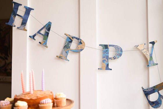 Happy Birthday - Recycled Blue Mix Sewn Garland